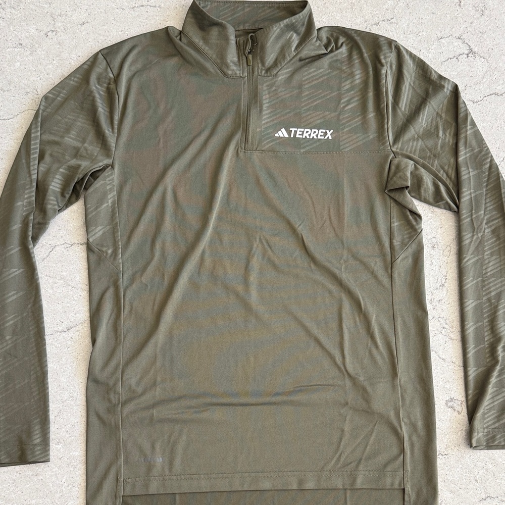 adidas Terrex Olive Green Quarter-Zip Pullover